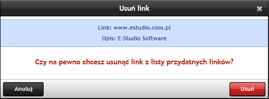 Aby edytować lub usunąć przydatne linki w systemie należy wybrać w menu zakładkę Narzędzia, sekcja Przydatne linki zostanie wyświetlona lista zapisanych linków.