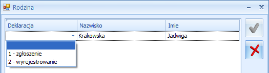 Rys 105. Fragment okna przy tworzeniu deklaracji ZCNA Uwaga: Edycji podlega tylko pierwsza kolumna Deklaracja. Domyślnie na deklaracji ZCNA wykazywany jest tylko numer PESEL.