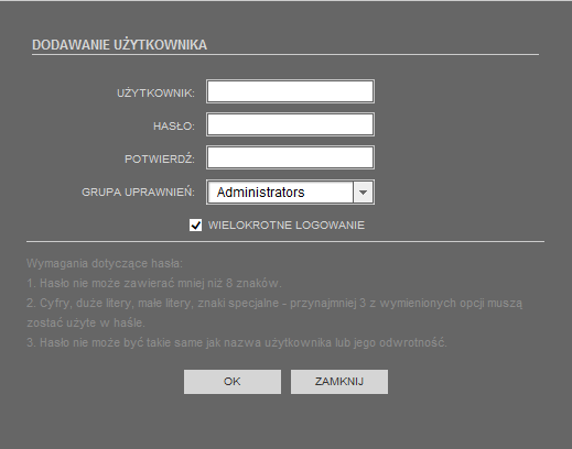 NVIP-2DN5000V/IR-1P, NVIP-3DN5000V/IR-1P, NVIP-2DN5020V/IR-1P Instrukcja obsługi wer.1.0. INTERFEJS WWW - PRACA Z KAMERĄ 4.12.2. Użytkownicy W menu Użytkownicy można dodawać, modyfikować i usuwać poszczególnych użytkowników.