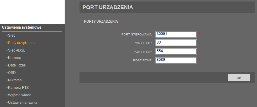 NVIP-2DN5000V/IR-1P, NVIP-3DN5000V/IR-1P, NVIP-2DN5020V/IR-1P Instrukcja obsługi wer.1.0. INTERFEJS WWW - PRACA Z KAMERĄ 4.5.2. Porty urządzenia W menu Porty urządzenia można zmienić numery portów używanych przez kamerę.