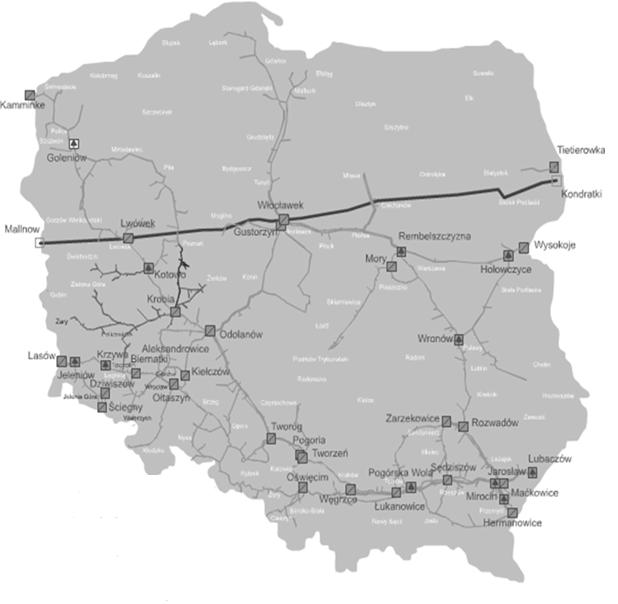 DYWERSYFIKACJA GAZOWA gaz ziemny wysokometanowy (E), gaz ziemny zaazotowany(lw), (Ls) rurociąg