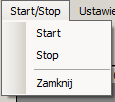 Pozycja menu Start uruchamia proces skanowania wskazanego katalogu w poszukiwania plików XML zawierających dane o fakturach z OPTIMY Pozycja menu Stop wyłącza proces skanowania wskazanego katalogu.