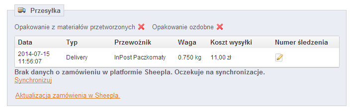 Krok 3 Jeżeli nie zaznaczyliśmy wcześniej opcji Automatycznie zatwierdzć nowe przesyłki w panelu administracyjnym Sheepla, należy zatwierdzić przesyłkę w widgetcie Sheepla.