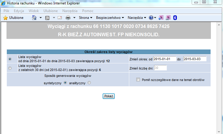 6.6. PRZEGLĄD WYCIĄGÓW System BGK@24BIZNES umożliwia wyświetlenie listy wyciągów bankowych z rachunku za wybrany okres od momentu udostępnienia usługi.