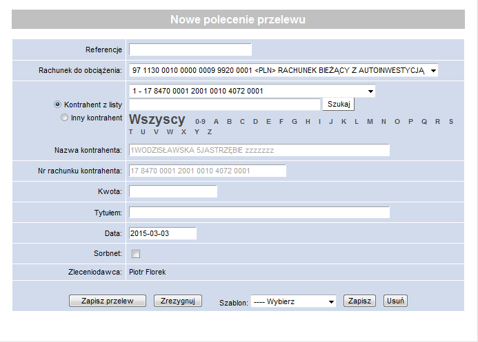 Ekran nr 2 Wyświetla się po kliknięciu na datę (Rysunek 56 Okno przelewu z możliwością edycji): Rysunek 56 Okno przelewu z możliwością edycji Na dole ekranu znajduje się log przelewu, w którym widać