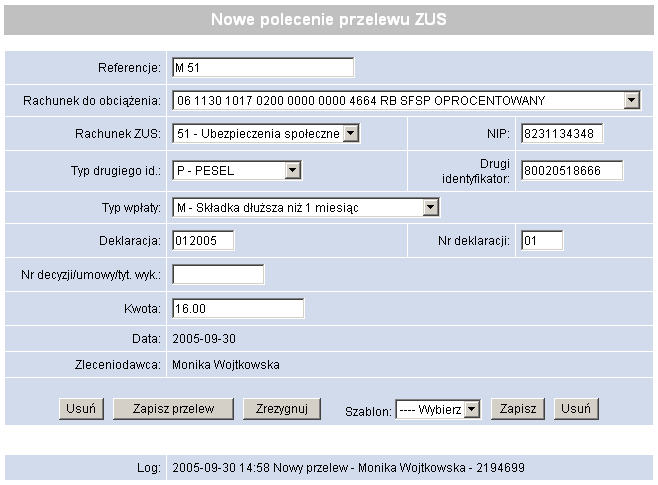 11. TWORZENIE NOWEGO PRZELEWU ZUS System BGK@24BIZNES umożliwia tworzenie nowego (lub edycję niezaakceptowanego) przelewu ZUS.