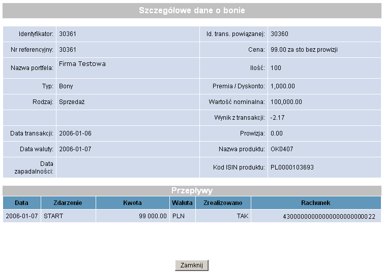 18.3. PRZEGLĄD BONÓW LUB OBLIGACJI Aby przejrzeć szczegółowe dane o bonach lub obligacjach należy wejść w opcję Historia transakcji i wyświetlić listę transakcji kapitałowych a następnie wybrać