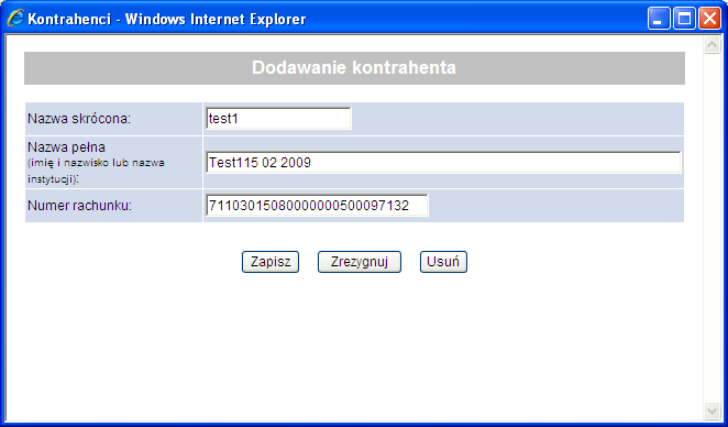 19. KONTRAHENCI Wybranie z menu tej opcji pozwoli użytkownikowi na: dodawanie, edycję i usuwanie danych kontrahenta, przeglądanie kontrahentów Klienta, wczytanie (import) listy kontrahentów. 19.1. DODAWANIE, EDYCJA I USUWANIE DANYCH KONTRAHENTA Aby dodać kontrahenta wybierz zakładkę KONTRAHENCI, a następnie opcję nowy kontrahent.