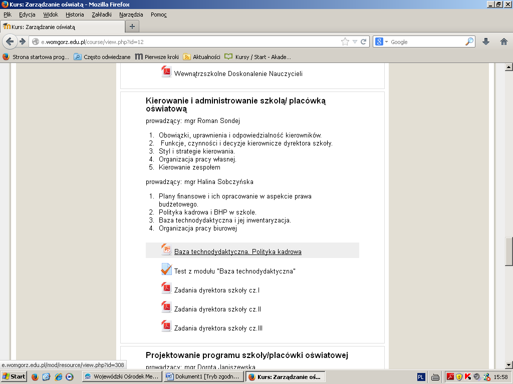 Pliki PDF, prezentacje multimedialne, zdjęcia oraz dokumenty tekstowe.