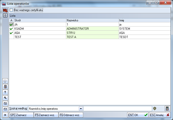 W następnej kolejności wybieramy operatorów, dla których chcemy wygenerować spersonalizowane certyfikaty (rys.13)
