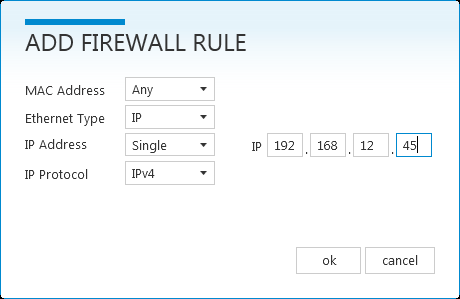 Do obsługi funkcji Firewall służą dwie ikony znajdujące się w głównym widoku Domeny: Pierwsza z ikon umożliwia dodanie nowej zapory, druga pozwala na import ustawień z pliku zewnętrznego.