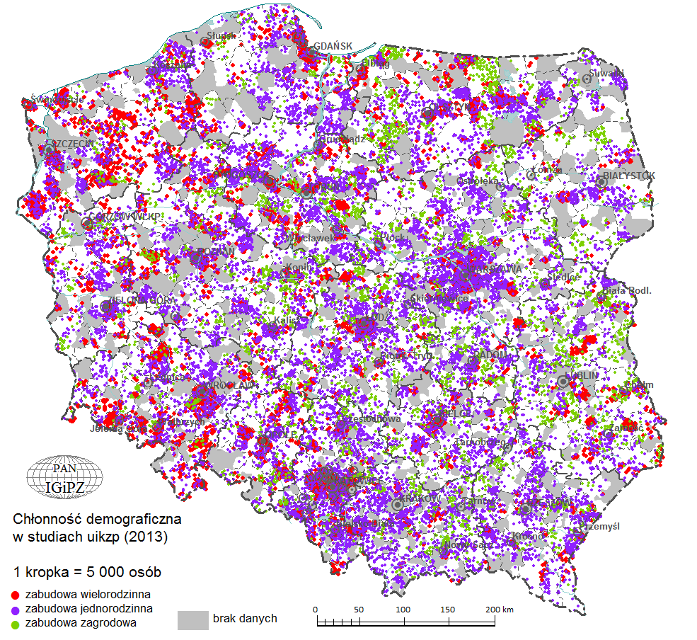 Ryc. 6.6. Chłonność demograficzna według zapisów studiów uwarunkowań i kierunków zagospodarowania przestrzennego (2013)