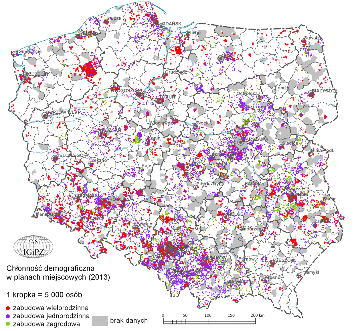 Ryc. 6.11. Chłonność demograficzna według zapisów planów miejscowych (2013). 6.4.