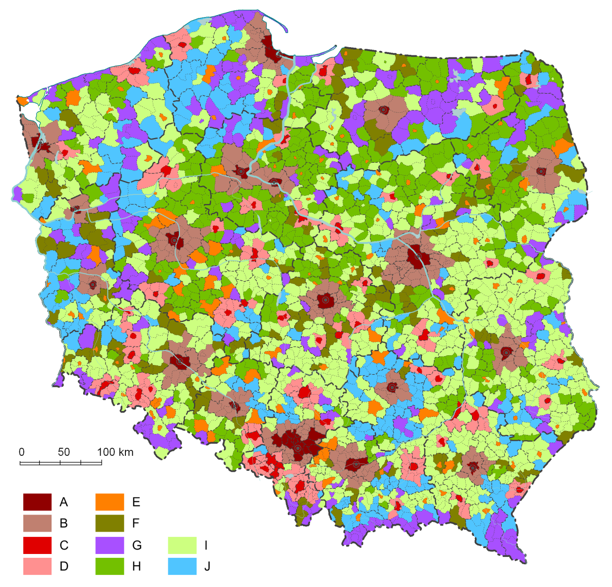 Ryc. 4.2. Klasyfikacja funkcjonalna gmin Polski.