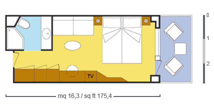 PROPONOWANE KABINY: kabina: wewntrzna Kabina z dwoma łókami lub jednym typu queen-size, łazienk (z prysznicem), mini barem, TV, radiem, telefonem.