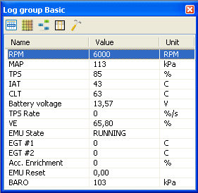 Visual log Wykorzystując log parametrów można w czasie rzeczywistym śledzić wybrane parametry pracy silnika.