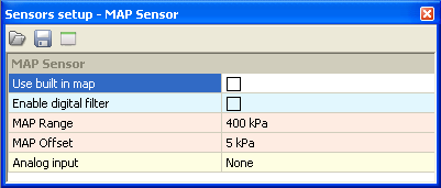 Wykorzystując konfigurację czujnika MAP możemy zdecydować czy używamy czujnika wbudowanego (Use built in map) czy zewnętrznego.