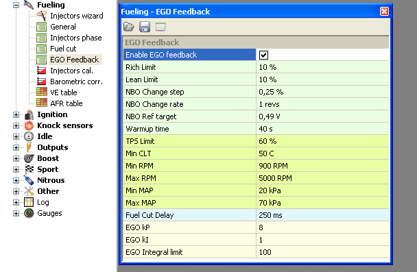 EGO FEEDBACK Funkcja EGO Feedback służy do konfiguracji pracy algorytmu korekcji dawki paliwa wykorzystując wskazania sondy lambda (zarówno wąsko jak i szerokopasmowej).