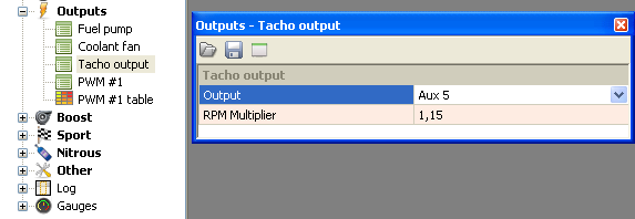 TACHO OUTPUT Funkcja Tacho Output służy do obsługi elektronicznych obrotomierzy. Na podstawie prędkości obrotowej generuje ona fale prostokątna o częstotliwości proporcjonalnej do obrotów.