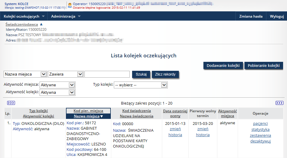 5. Zarządzanie kolejkami Operator systemu po wskazaniu z menu: Kolejki oczekujących, a następnie podmenu: Zarządzanie kolejkami ma dostęp do listy zawierającej kolejki oczekujących. Rys. 5.