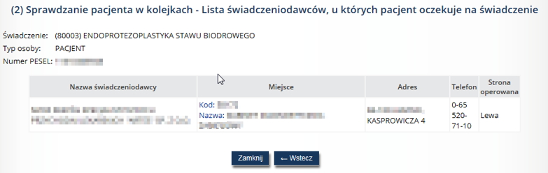 Rys. 5.32 Przykładowe okno sprawdzania pacjenta w kolejkach identyfikator pacjenta W kolejnym oknie zostanie wyświetlona lista świadczeniodawców, u których pacjent oczekuje na wykonanie świadczenia.