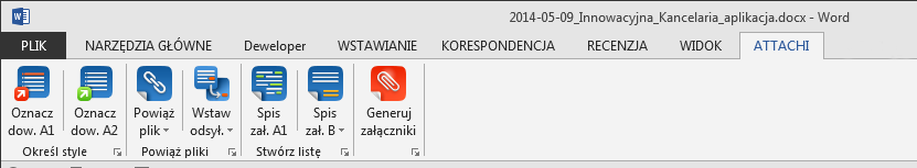 I. WPROWADZENIE Wstęp ogólny opis programu ATTACHI jest specjalnym dodatkiem (ang. plug-in ) do edytora tekstów Microsoft Word, który wspiera tworzenie pism z dużą ilością załączników.