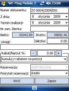 Rysunek 139. Nagłówek zamówienia od odbiorcy Informacje, dane zawarte w podsumowaniu (nagłówku) zamówienia od odbiorcy: Numer dokumentu - nadawany automatycznie zgodnie z określonym algorytmem.