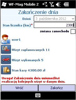 4.13. Zakończenie dnia Rysunek 169. Zakończenie dnia W celu zakończenia dnia klikamy na ikonę Zakończ dzień.