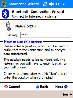 Po włączeniu Bluetooth w telefonie komórkowym, wciskamy Next. W tym momencie Pocket PC wyszukuje wszystkie urządzenia z włączonym modułem Bluetooth. Rysunek. 180.