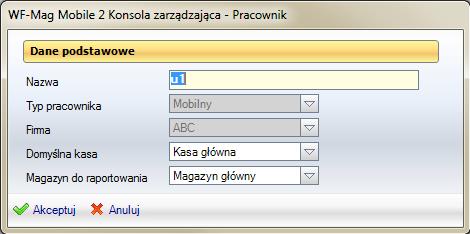 Popraw pozwala na poprawienie nazwy pracownika, zaś w przypadku pracowników mobilnych wybranie kasy domyślnej i magazynu do raportowania.