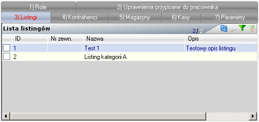 Rysunek 61. Pracownicy / Uprawnienia Zaznaczenie oznacza nadanie uprawnienia, pusta wartość to odebranie uprawnienia.