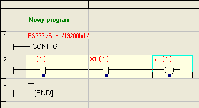 Oto fragment programu realizujący warunek AND: Funkcja rozpoczęcie operacji logicznej proste Funkcja logiczne AND Jeżeli wejście impulsowe o adresie X0 i wejście impulsowe o adresie X1 będzie miało