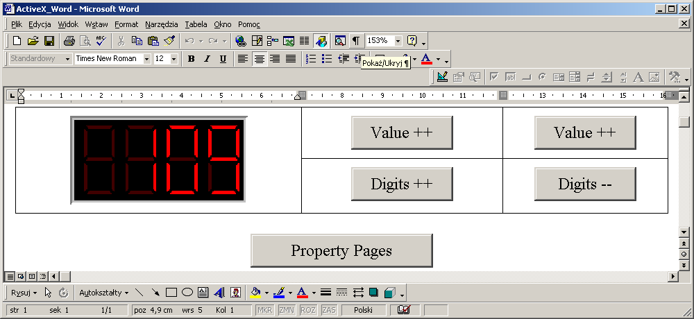 Kontrolki ActiveX Kontrolka NumLED wyświetlanie informacji Opcja menu Wstaw/Obiekt Opcja menu