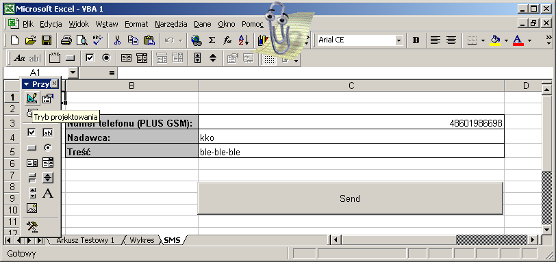 Kontrolki ActiveX Private Sub SendSMS_Click() Dim objnewmail As Object Dim strfrom As String, strto As String, strbody As String Set objnewmail = CreateObject("CDONTS.NewMail") strfrom = Range("C4").