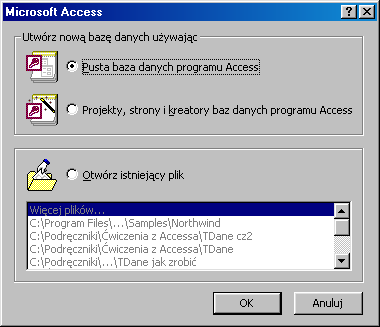 MS Access - bazy danych Jak to zrobić - Ćwiczenia dla tych co zaczynają... Ćwiczenie 1. Uruchom aplikacje MS Access.