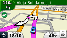 Korzystanie z komunikatów TMC Utrudnienia w pobliżu Kiedy odbierasz informacje o ruchu drogowym, w lewym, górnym rogu ekranu mapy pojawia się odpowiednia ikona.