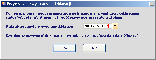 Przywracanie statusu Złożona dla deklaracji importowanych z Pakietu Świadczeniodawcy Istnieje możliwość importu danych z Pakietu Świadczeniodawcy w przypadku, gdy wszystkie deklaracje zostały w nim