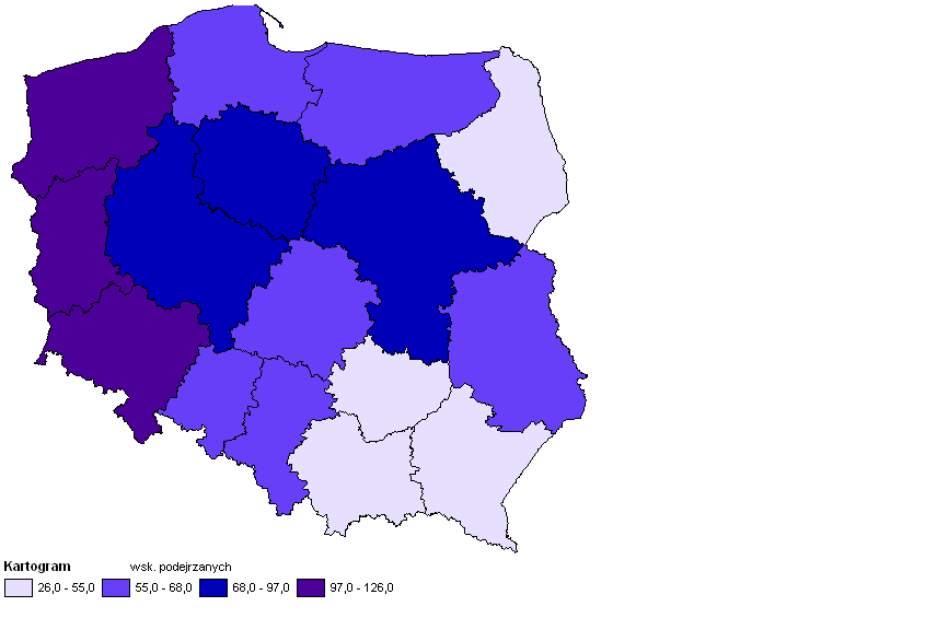 (3299). Najmniej w województwach opolskim i podkarpackim (poniżej 700 osób). Wykres III-2.1.2. Liczby podejrzanych w 2011 r. z ustawy o przeciwdziałaniu narkomanii z 2005 r.