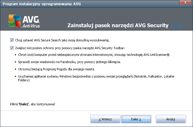 Wybór składników Sekcja Wybór składników zawiera przegląd wszystkich możliwych do zainstalowania składników systemu AVG Anti-Virus 2012.