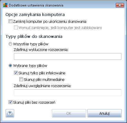 o Opcj e wyłączania komputera - określają, czy komputer ma zostać automatycznie wyłączony po zakończeniu skanowania.