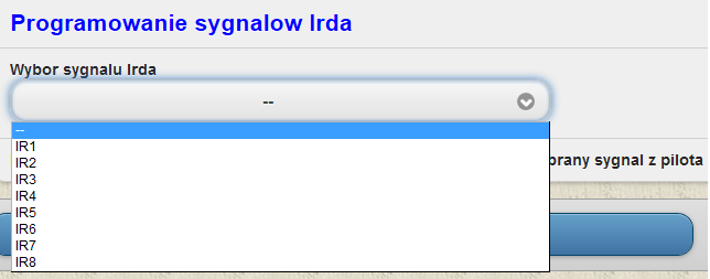 Programowanie IRDA Po wyborze sygnału IR z listy (od IR1 do IR8) i kliknięciu przycisku programuj na urządzeniu GSMTRONIK obok miejsca podłączenia sieci LAN zapalają się diody (czerwona i zielona)