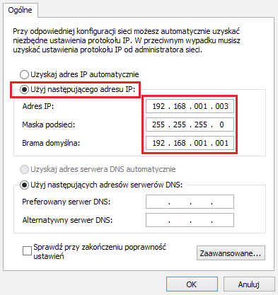 Klikamy na Ethernet, a następnie Właściwości z listy należy wybrać i zaznaczyć Protokół internetowy w wersji 4 TCP/IP v4 ponownie należy wybrać Właściwości.