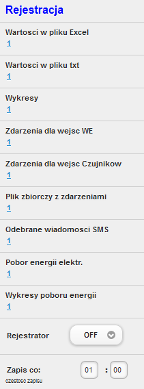 Rejestrator Rejestrator pomiarów zapisuje w pamięci wewnętrznej urządzenia odczyty z czujników temperatury, wilgotności oraz zaistniałe zdarzenia.