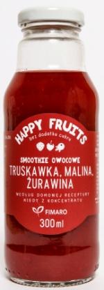 Happy Fruit Smoothie - Czerwony Truskawka, Malina i Żurawina Składniki: przecier z truskawek 50%, woda, przecier z malin 10%, przecier