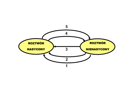 4) Opisuje różnice pomiędzy roztworem rozcieńczonym, stężonym, nasyconym i nienasyconym. Ćwiczenie 3. Uzupełnianie schematu: Jak z roztworu nasyconego otrzymać roztwór nienasycony i odwrotnie?