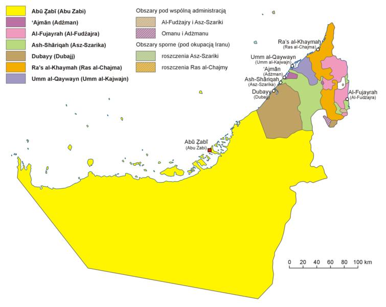 Podział administracyjny Zjednoczonych Emiratów Arabskich źródło: http://pl.wikipedia.