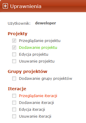 Rys. 8.3 Podsumowanie dotyczące zmienionych uprawnień Aby zapisać zmiany należy kliknąć przycisk Zapisz zmiany. 9.