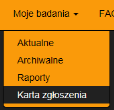 W oknie Karta zgłoszenia, Uczestnik ma do wyboru dwie funkcje: tworzenie nowej karty zgłoszenia oraz wgląd w już istniejące (Rysunek 14). Rysunek 14.