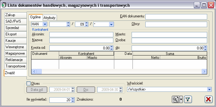 EAN dokumentu po podaniu kodu EAN znajdującego się na wydruku, jest otwierany dokument o takim kodzie. Nr dokumentu słuŝy do wyszukiwania dokumentu o podanym numerze, roku lub serii.