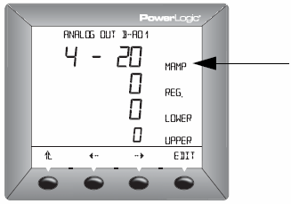 PowerLogic Power Meter - Moduł We/Wy 10/2004 A IN (Wejście analogowe) Tryb - -> patrz rozdział Tryb 0 5 VOLT lub 4 20 MAMP = rodzaj mierzonego sygnału (V lub ma).